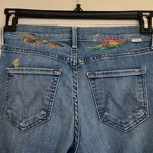 MOTHER denim mid ride Dazzler with birds/flowers/sunset size 25